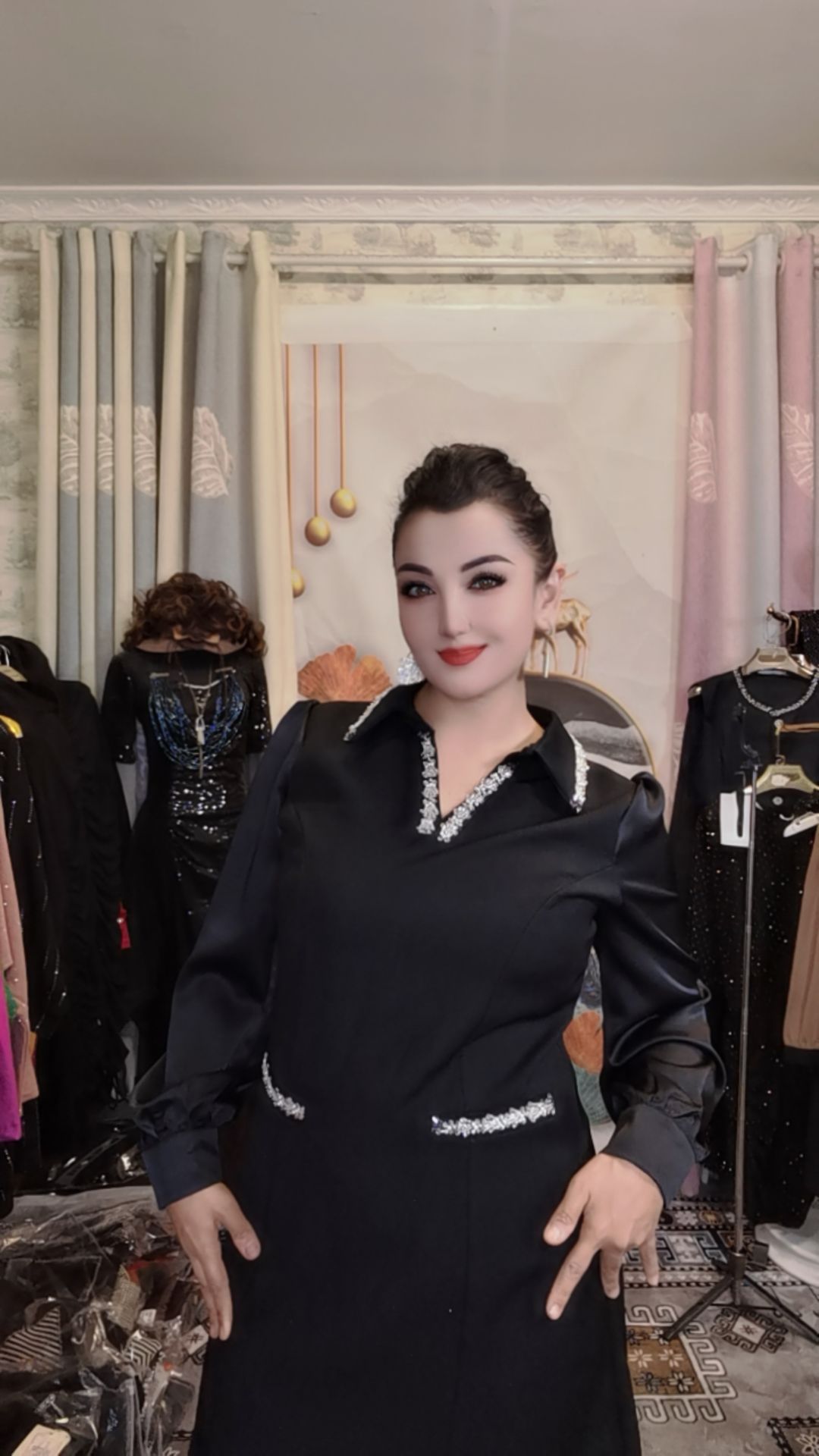 高腰中腰常规A字裙翻领连衣裙设计师休闲拼接时尚