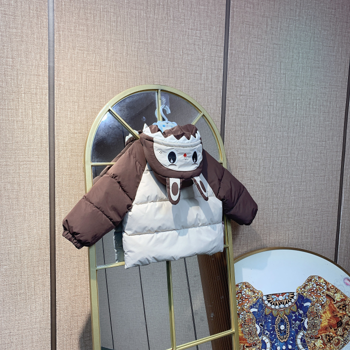 R3225  宝宝咖色拼接上衣厚外套  夹棉