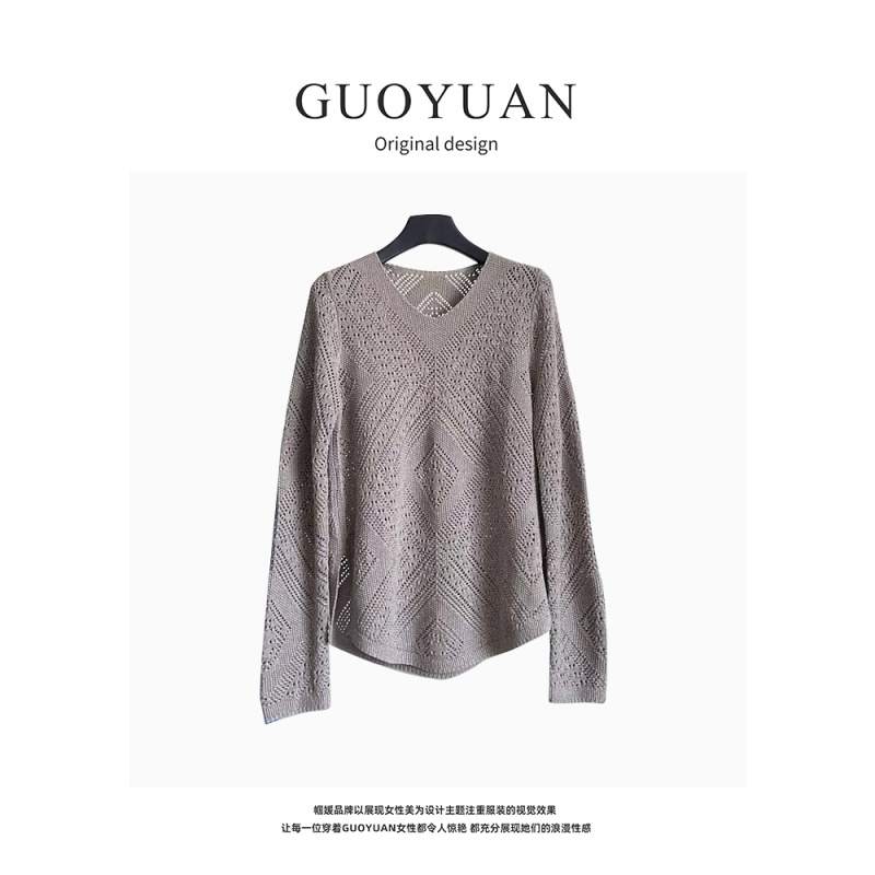GUOYUAN软软糯糯高级感2025新款法式镂空针织衫长袖上衣SY8138