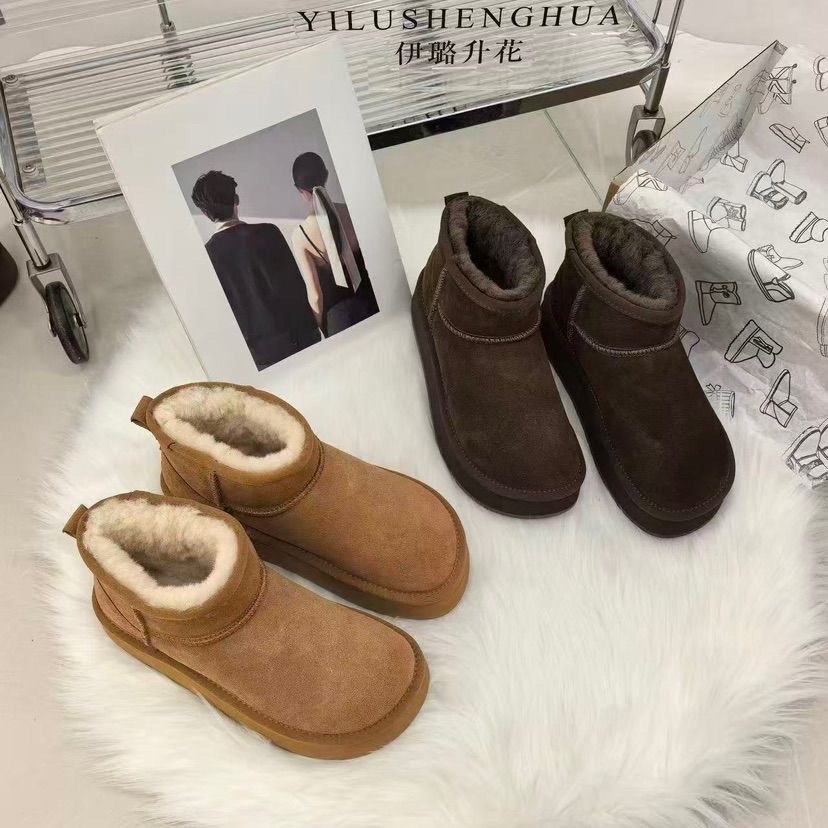 真皮真毛雪地靴女冬2024新款加绒加厚防滑毛毛鞋保暖短筒棉鞋