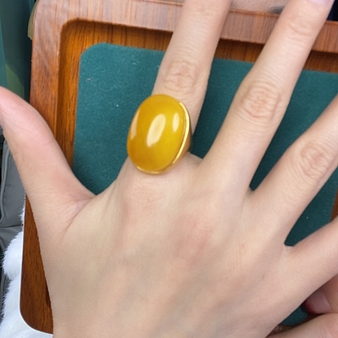 蜜蜡戒指银S925镶嵌戒指