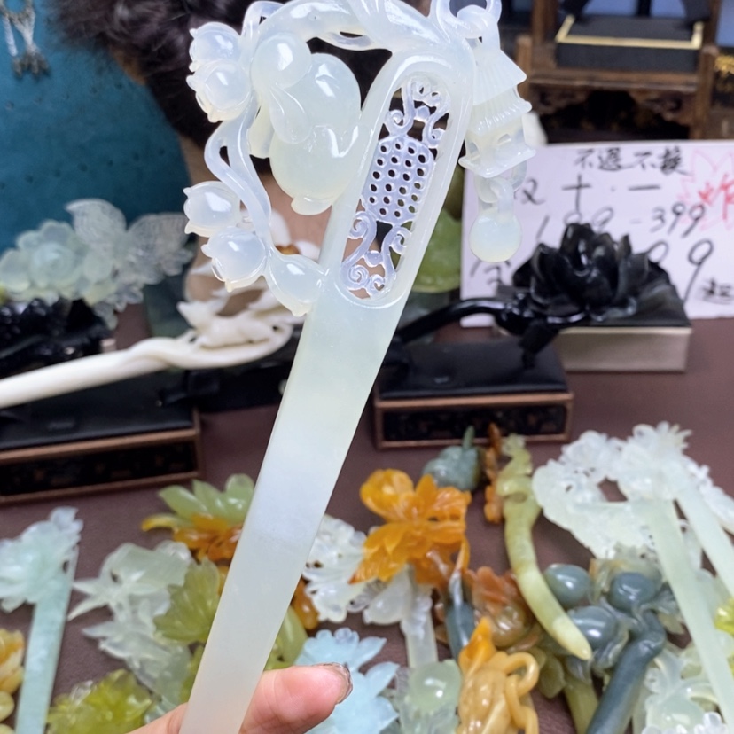 【闪购商品】未镶嵌蛇纹石玉发饰小*柴不退不换