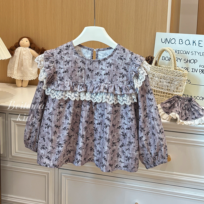 女童纯棉娃娃衫女宝宝外出服春秋韩系甜美宝宝衬衣儿童衬衫潮长袖