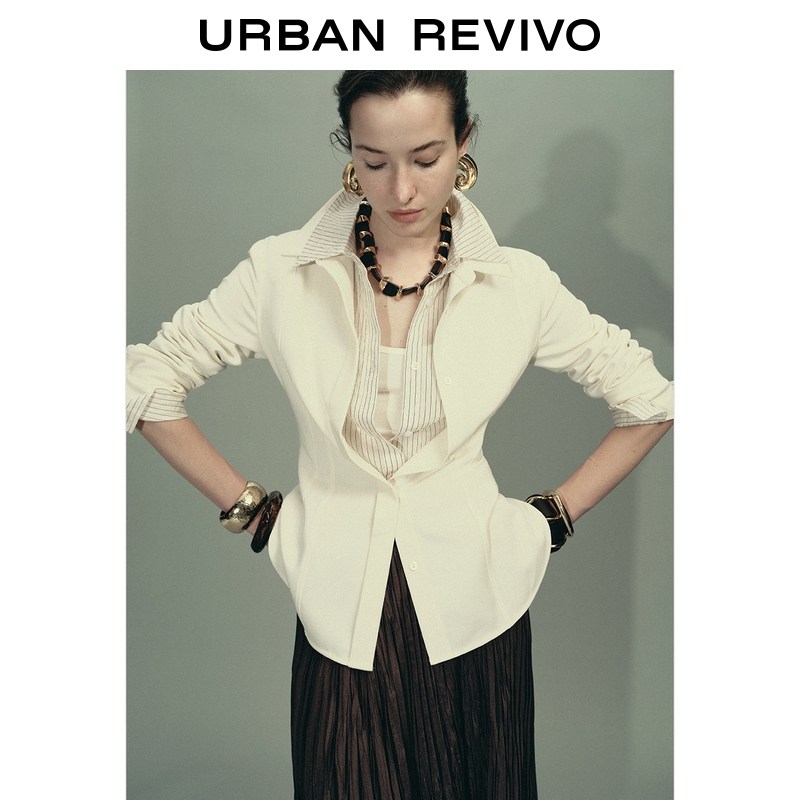 【Urban都市系列】UR2026春季新款女装缝线开襟衬衫UWU260003