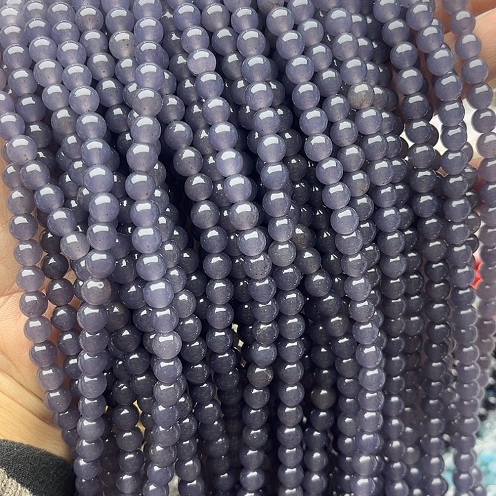 玛瑙/玉髓未镶嵌珠宝半成品2条6mm左右烟紫