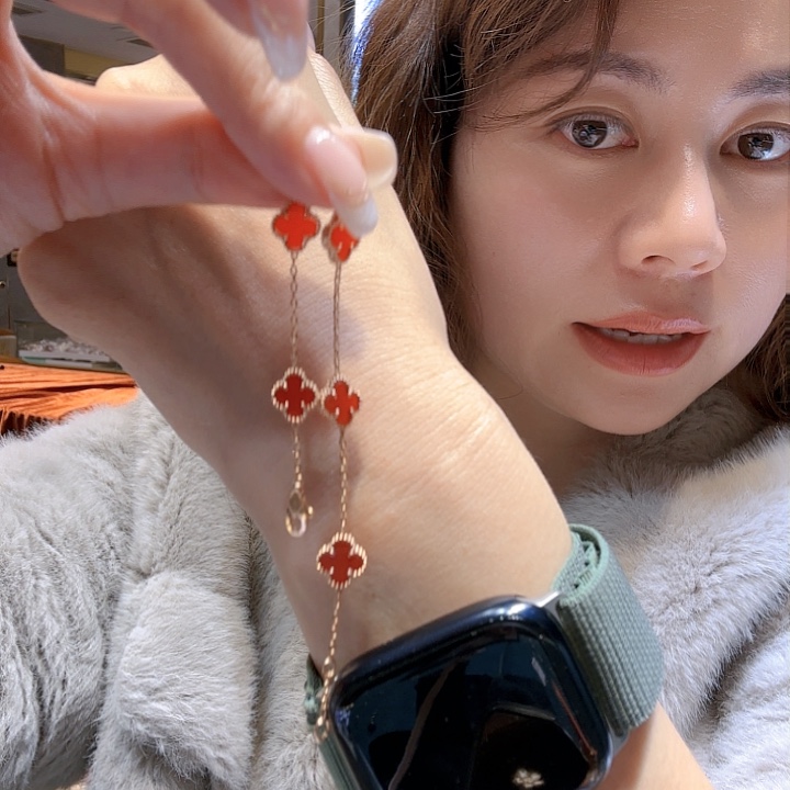 玛瑙/玉髓手链18K金镶嵌9mm草