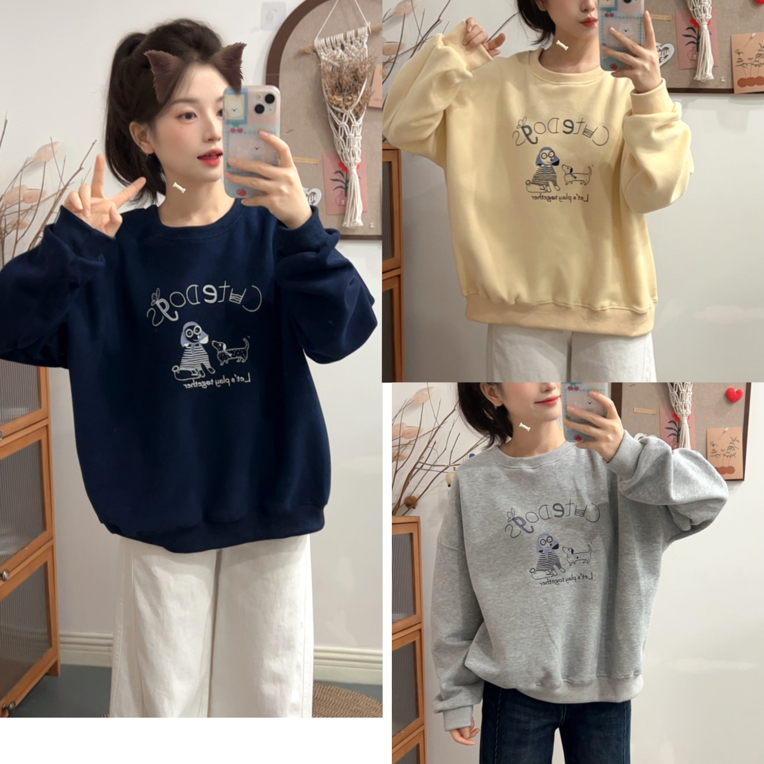 小个子秋季圆领套头韩系印花宽松短款卫衣917