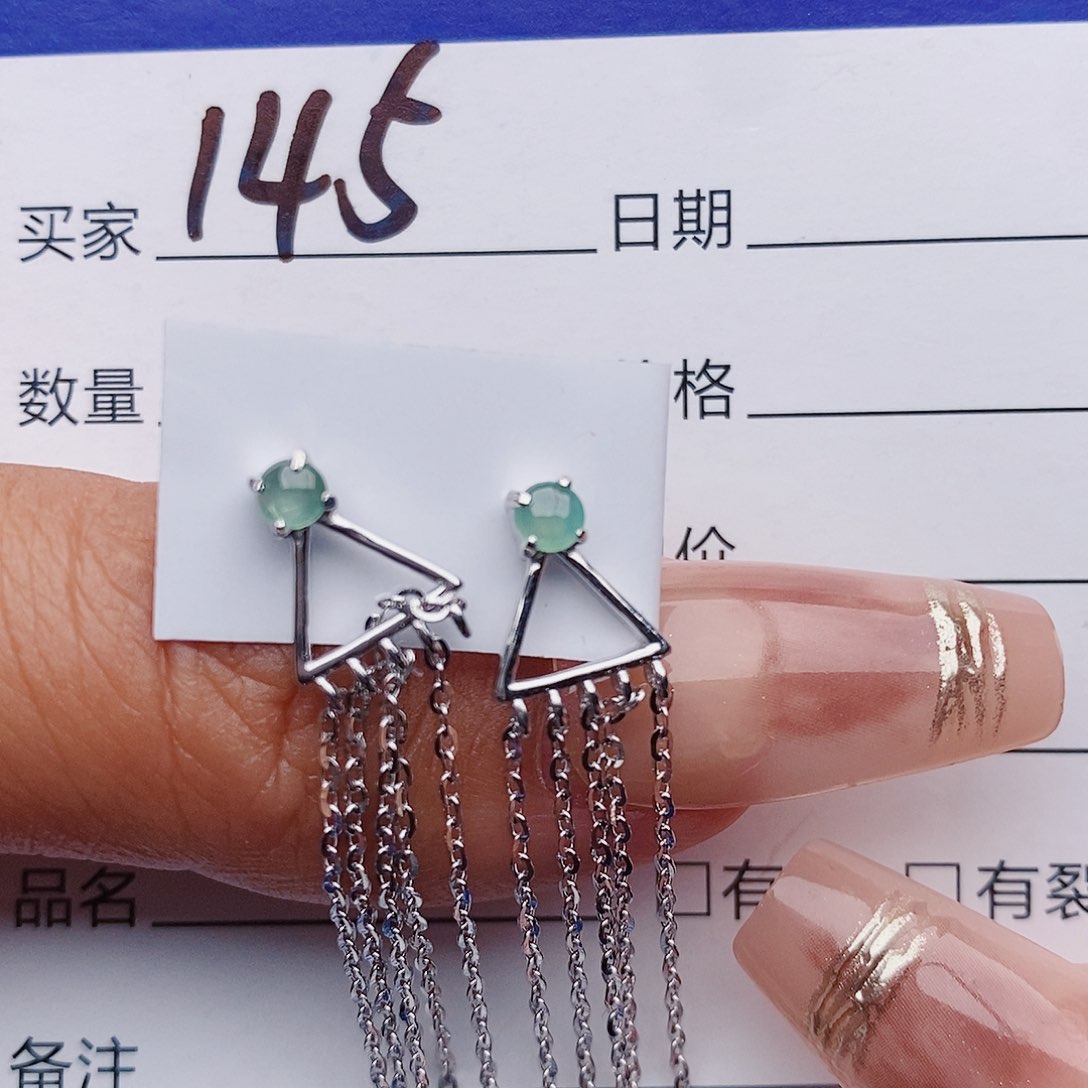 翡翠戒指银S925镶嵌耳饰