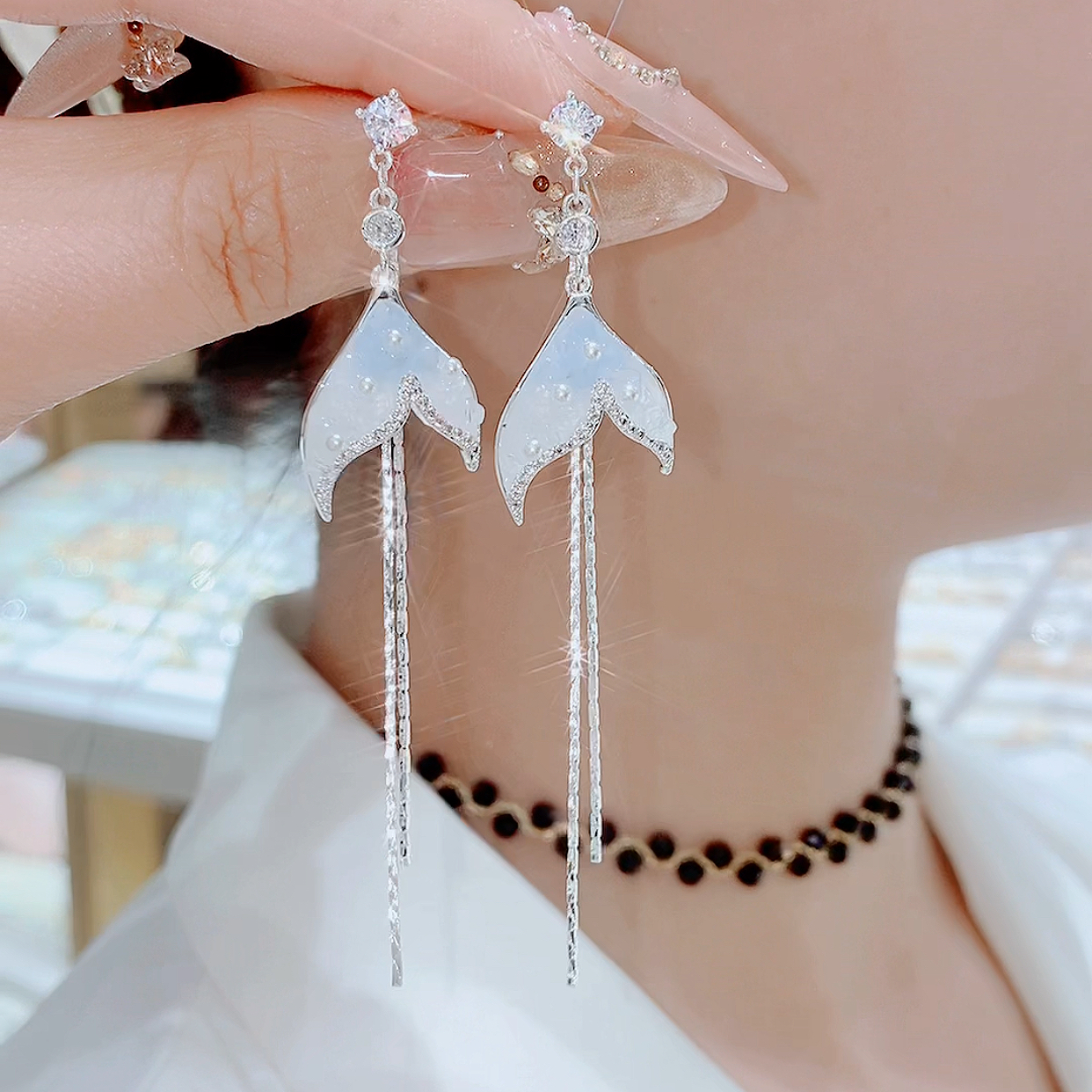 铜合金亚克力耳饰 824-年年有鱼显白温柔气质长款超仙手工耳环