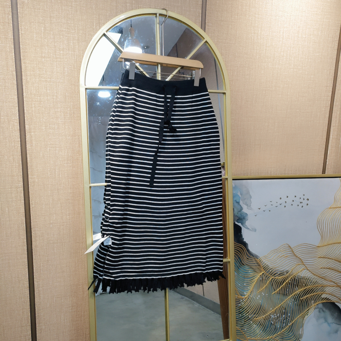 CC144孕妇黑色条纹针织半身裙90-140产前产后两穿