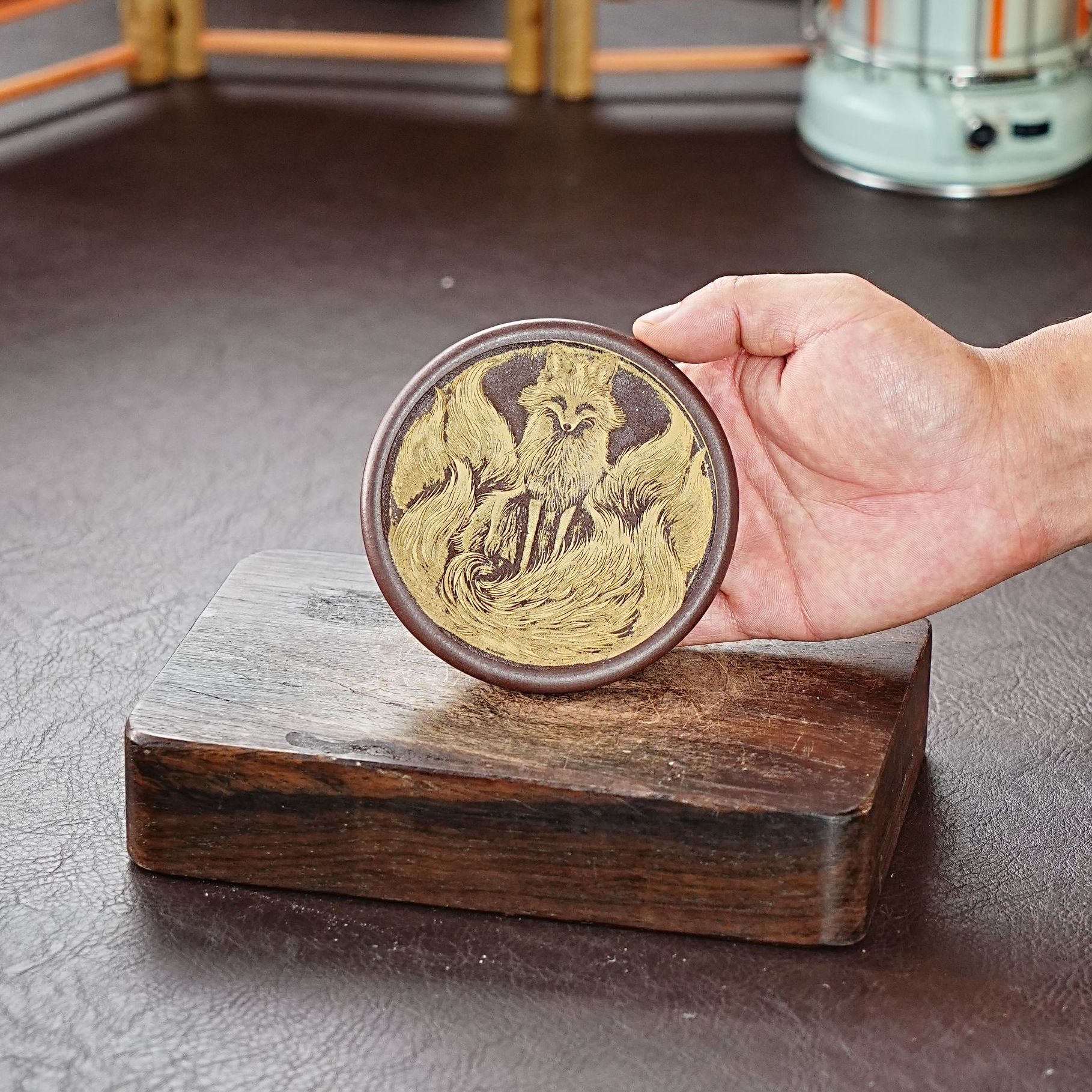 【2607九尾狐狸杯垫】宜兴原矿高端紫砂全手工九尾狐杯垫