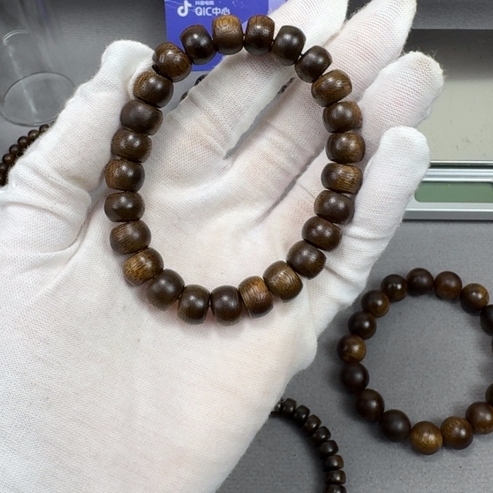 沉香手串芽庄白棋1.0算盘珠