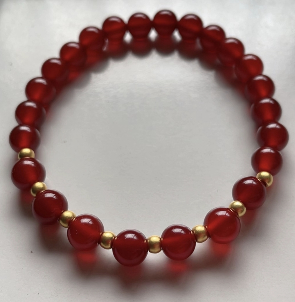 严选(002）足金约3mm古法金珠八颗（赠卡六红玉 髓）多样性发货