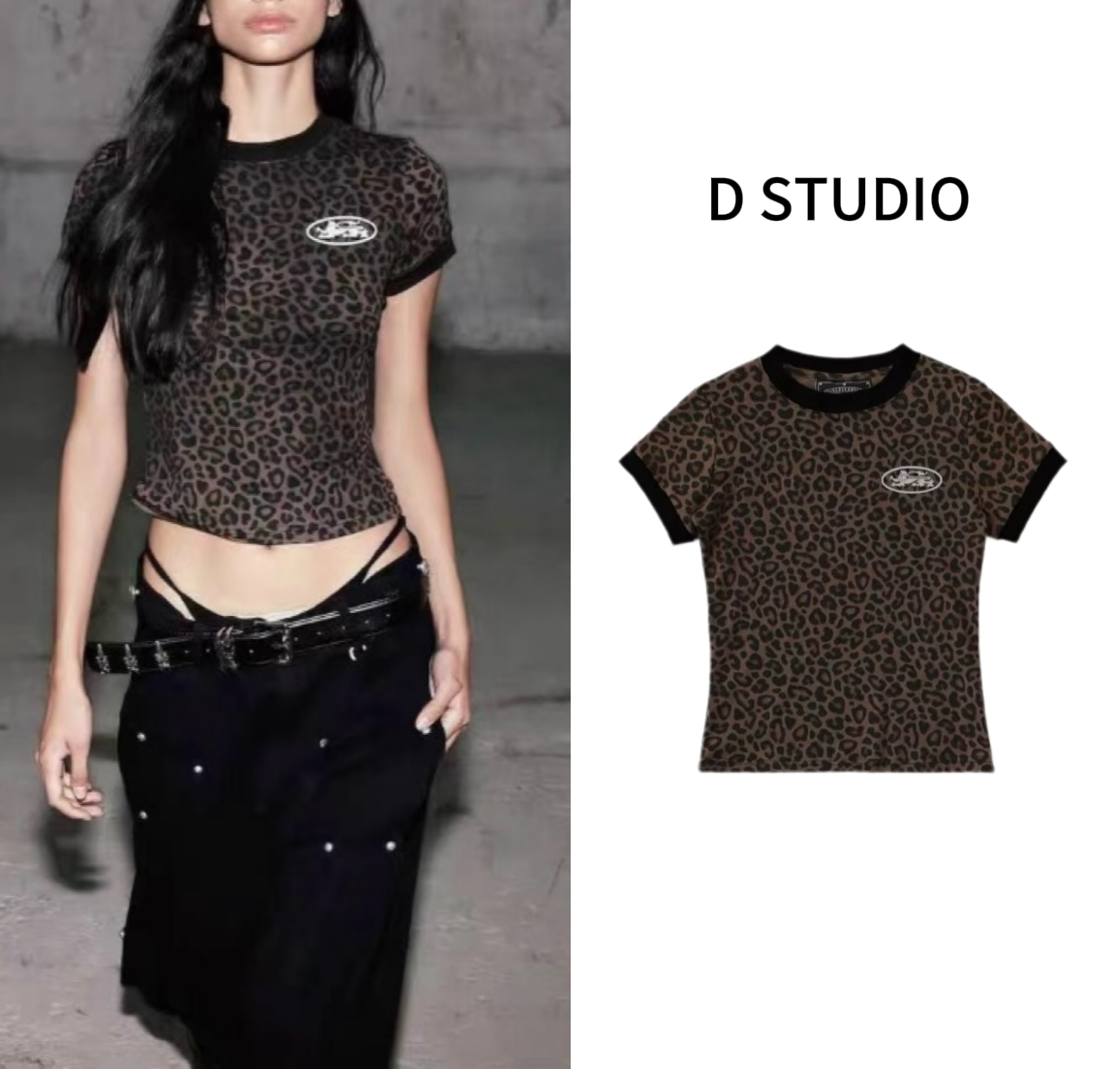 D STUDIO 美式复古辣妹豹纹短袖 D3022