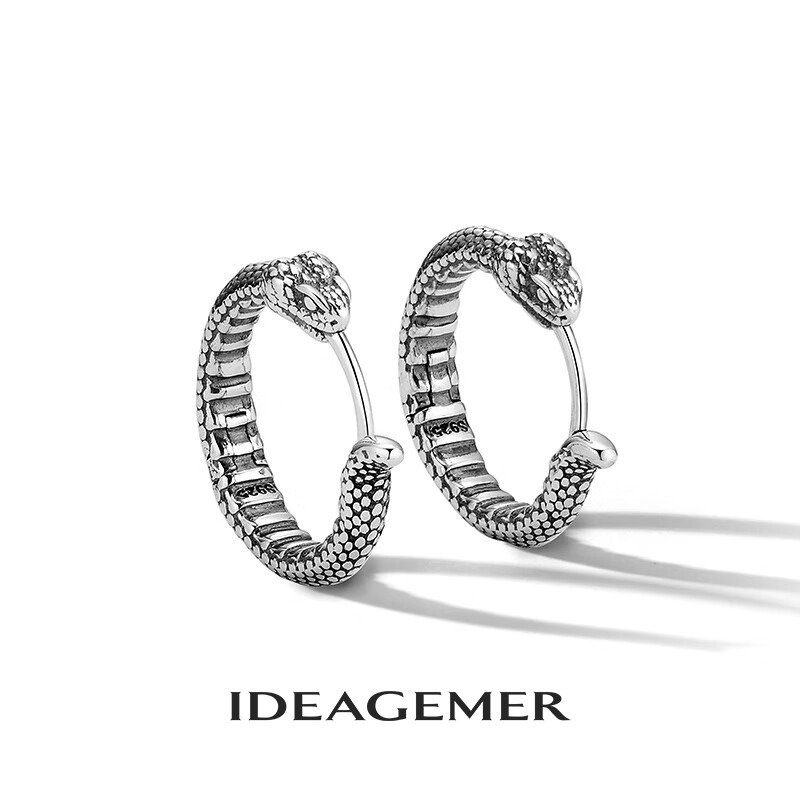 ideagemer 925银耳饰 灵蛇耳环男士个性复古小众设计感潮酷痞帅