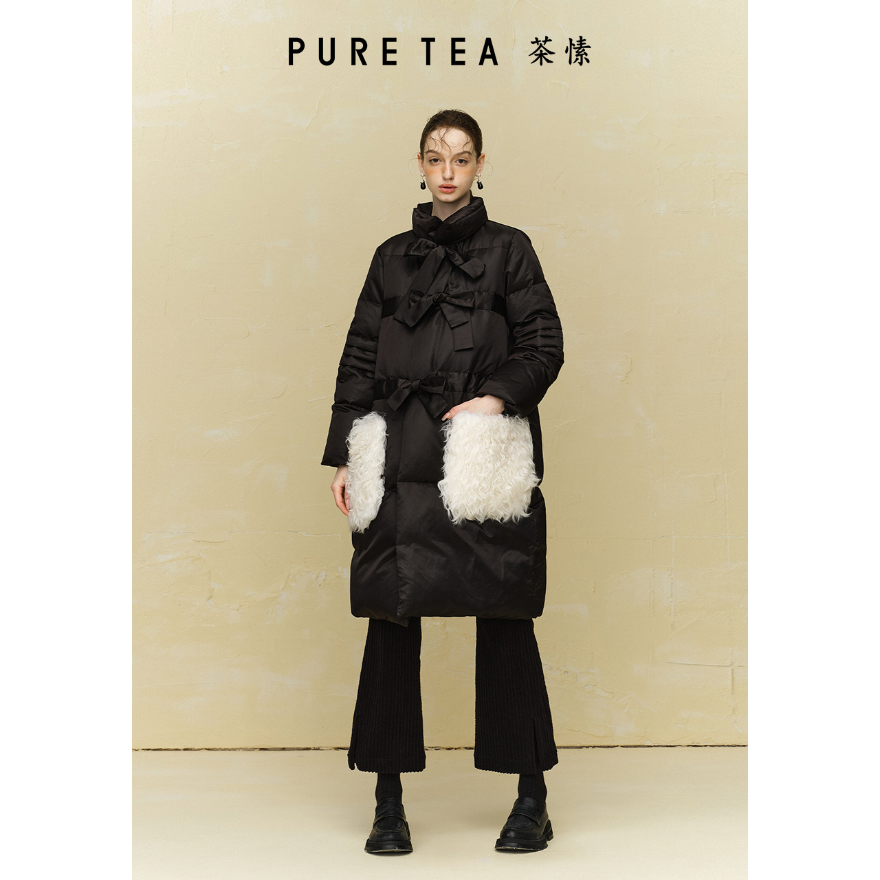 【商场同款】茶愫85%鹅绒服女蝴蝶结系带长款冬新TF0402C41