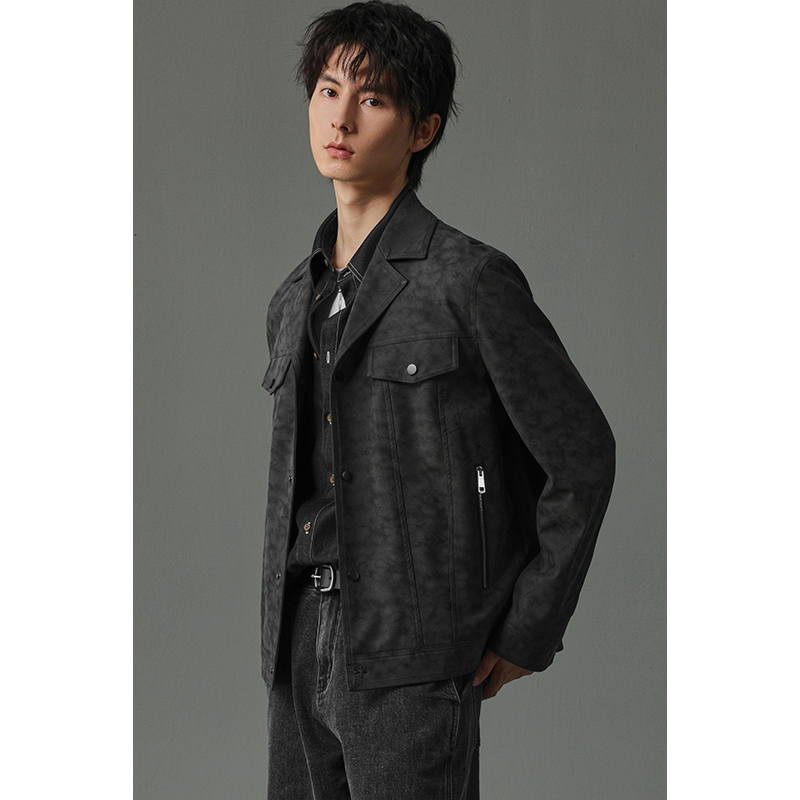 【PU皮国风印花男士夹克】春秋男士小西服领夹克休闲时尚短款外套09