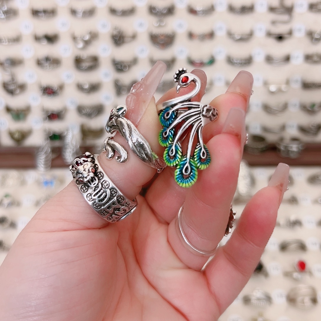 铜合金新款彩色大孔雀戒指