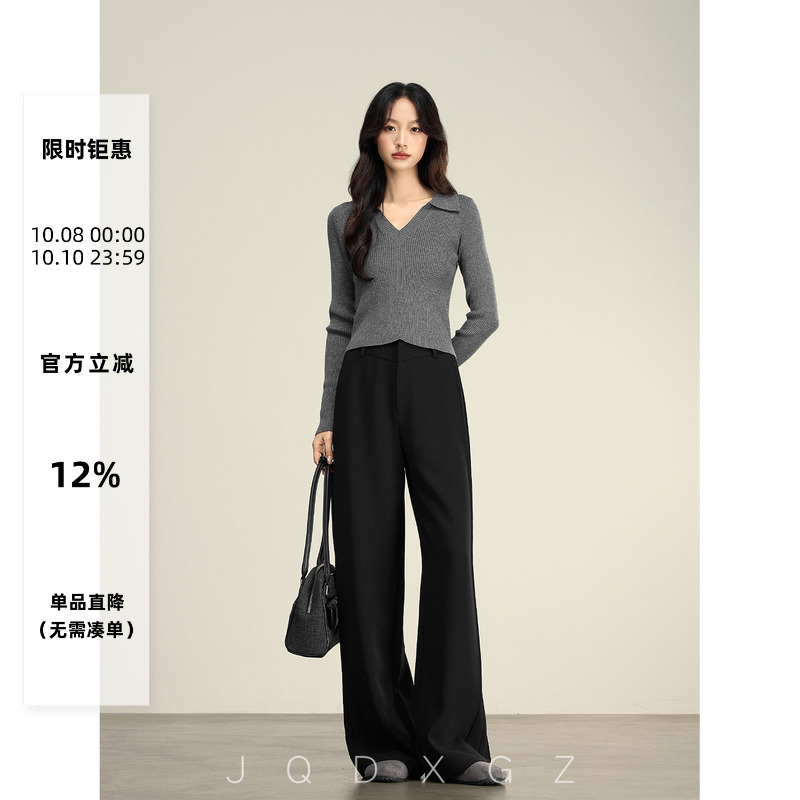 黑色西装裤高级感休闲裤女秋巨好看的裤子直筒阔腿裤25QK2970