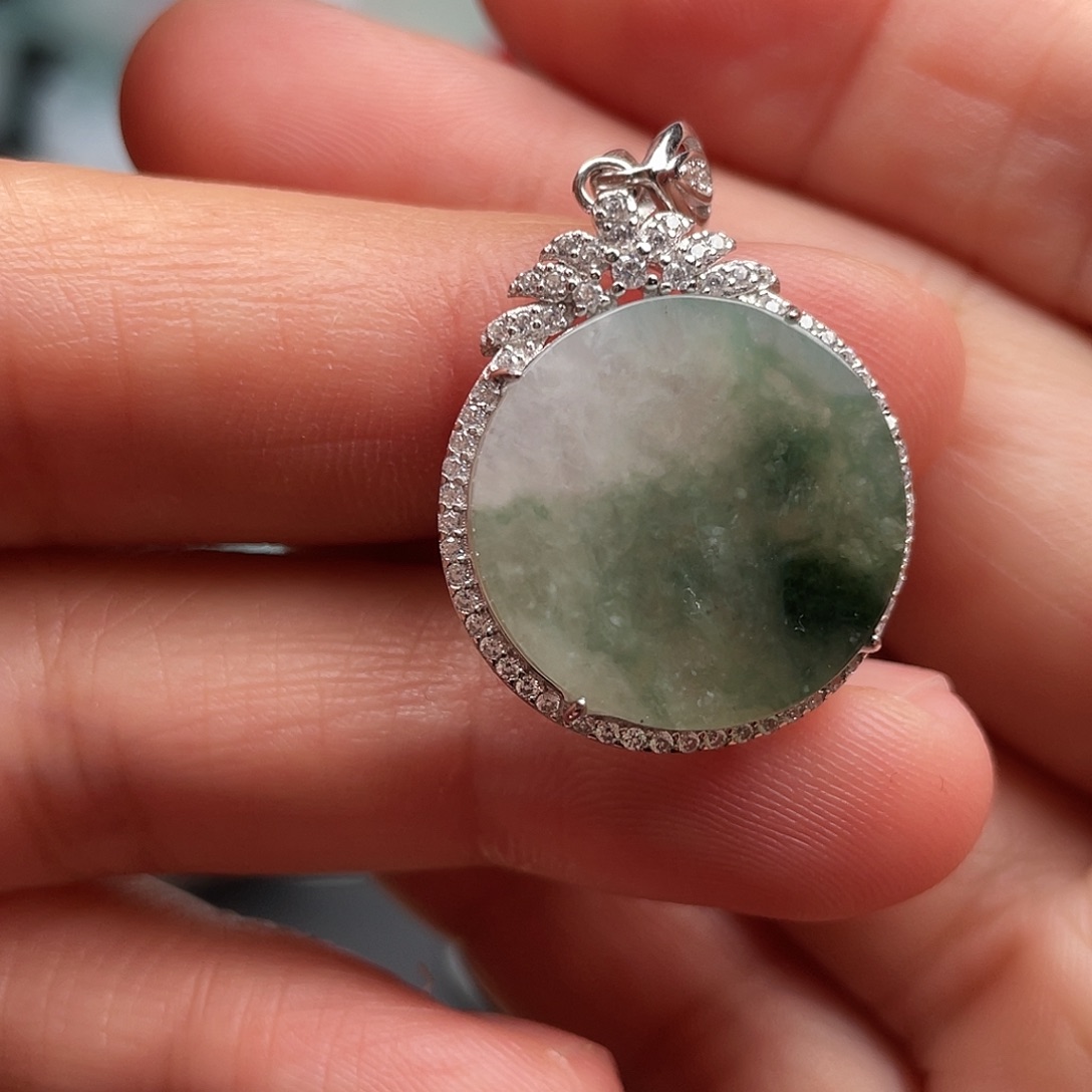 翡翠银S925镶嵌吊坠(不含链)