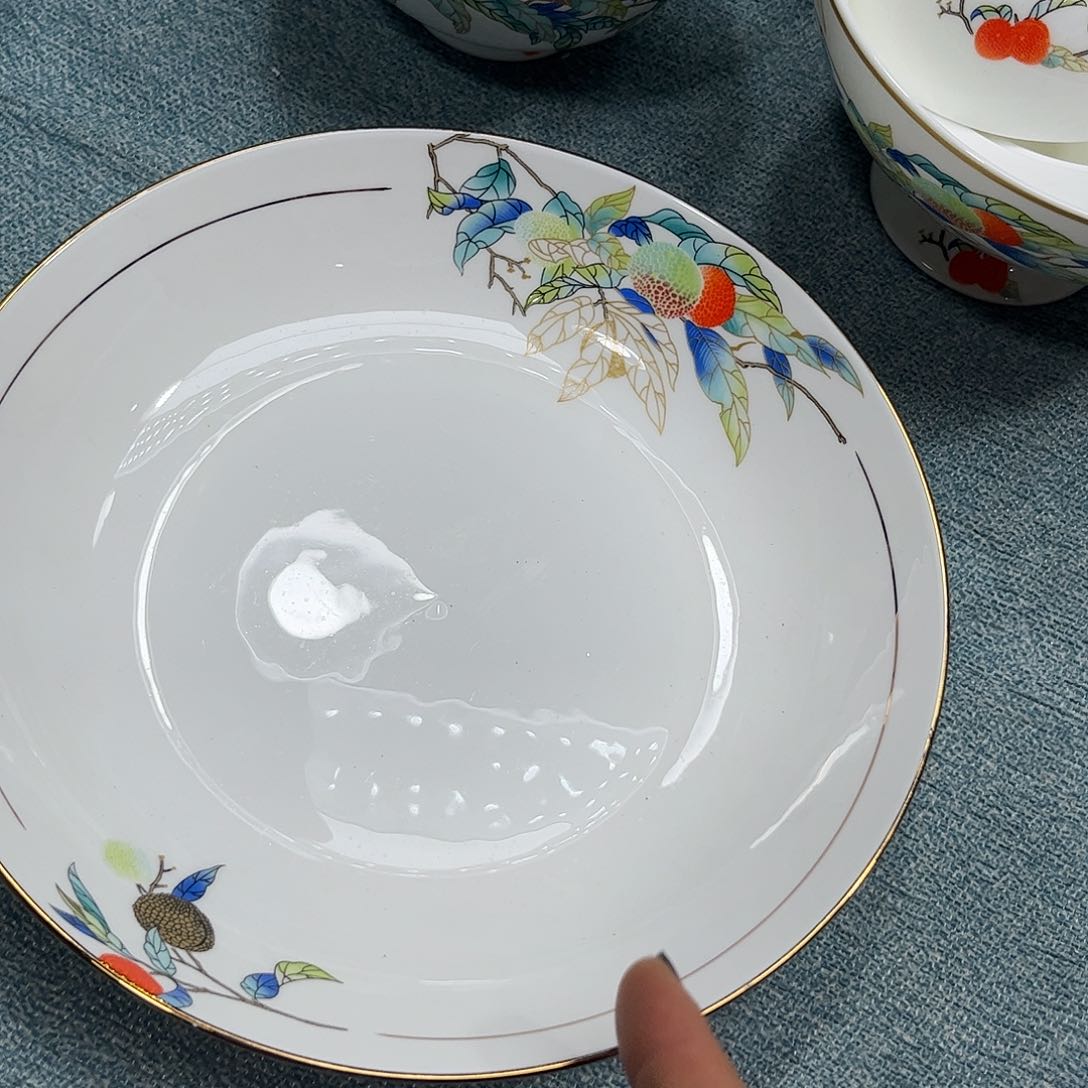 瓷片荔枝八寸深盘四个