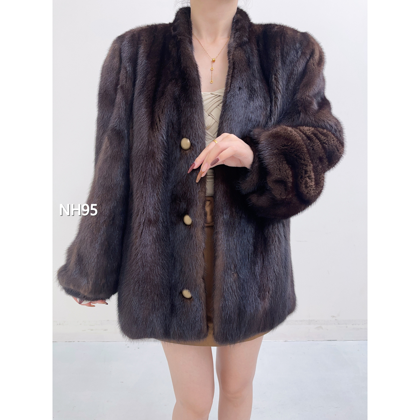 【NH95】L 老茶棕短款全抽水貂毛（肩42胸110衣70袖58）08095