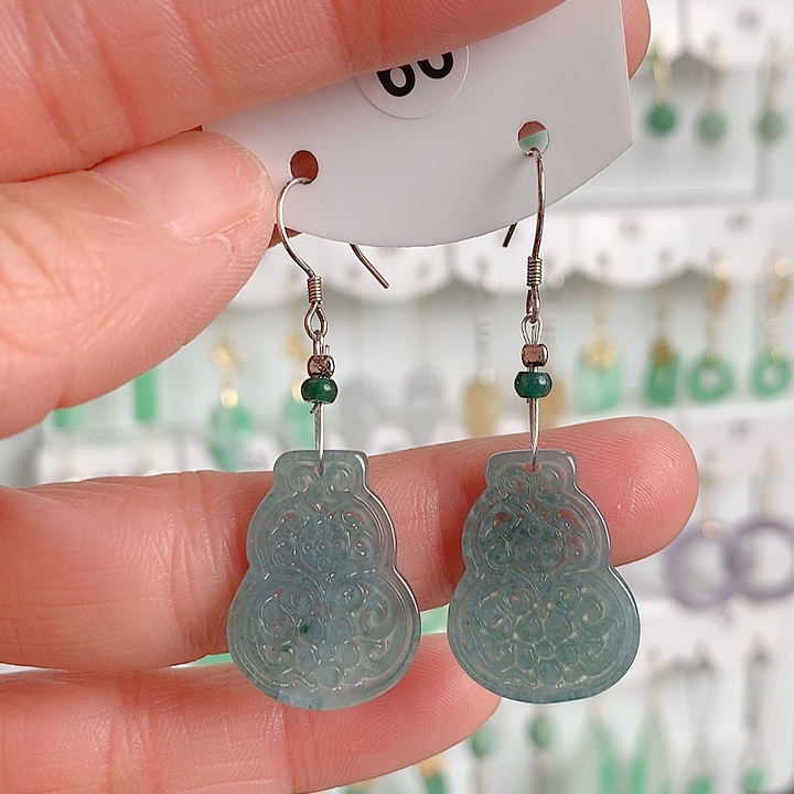 翡翠耳饰银S925镶嵌幸*?翡翠