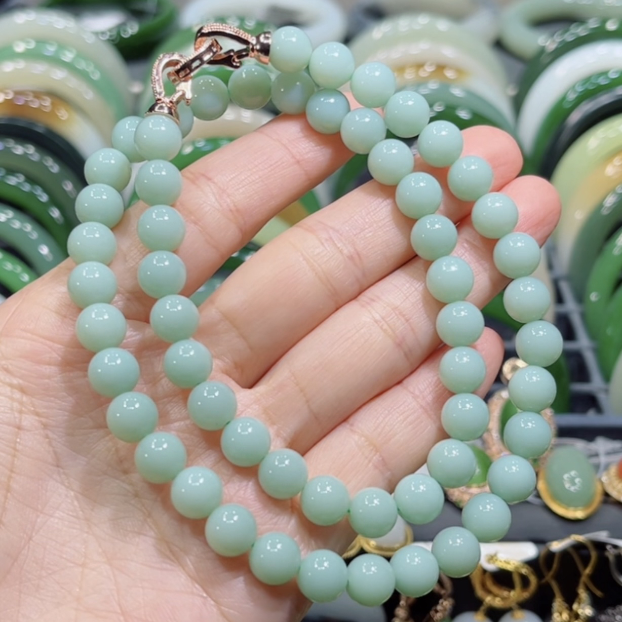 和田玉俄料碧玉鸭蛋青瓷白项链妈妈链8mm