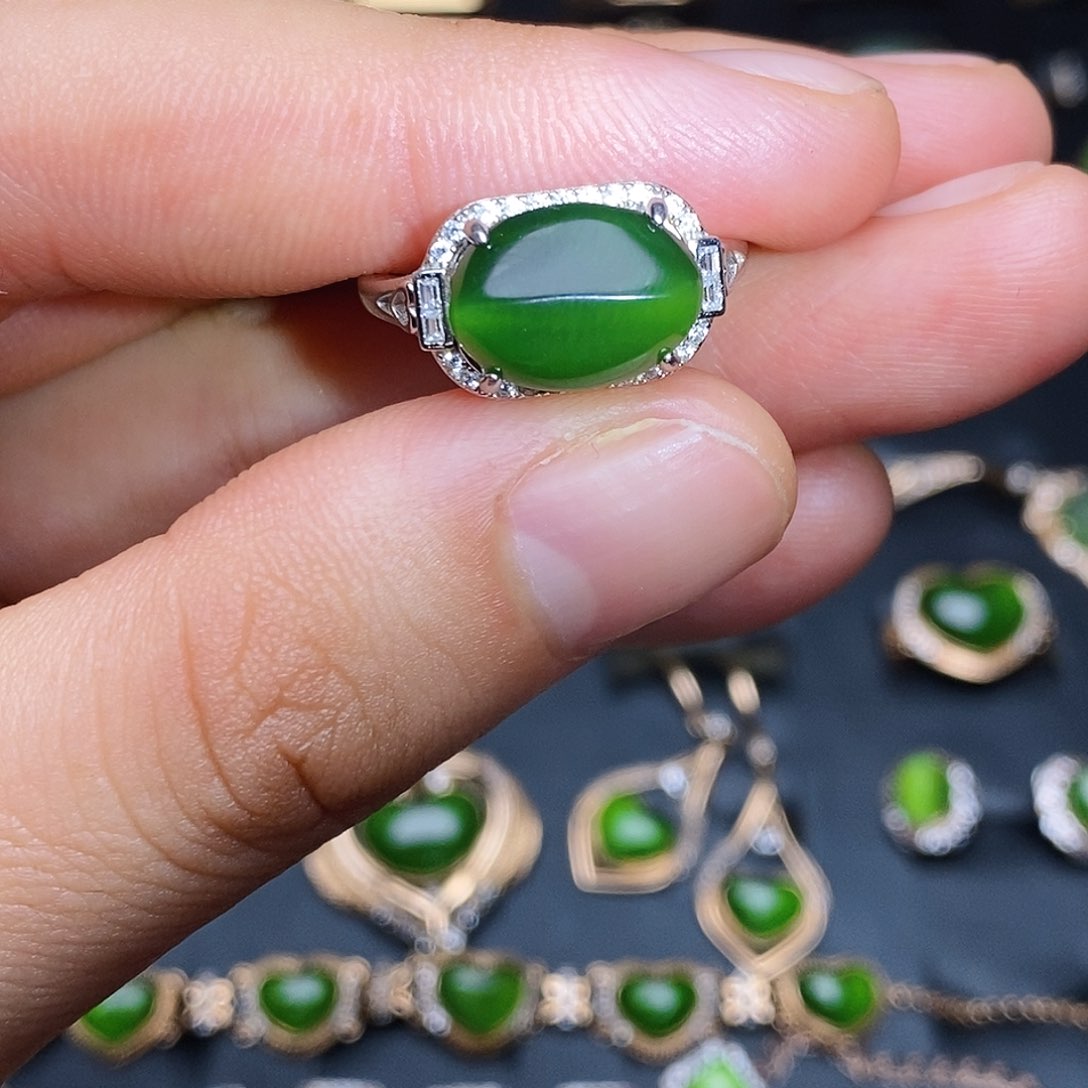 和田玉（碧玉）戒指银S925镶嵌