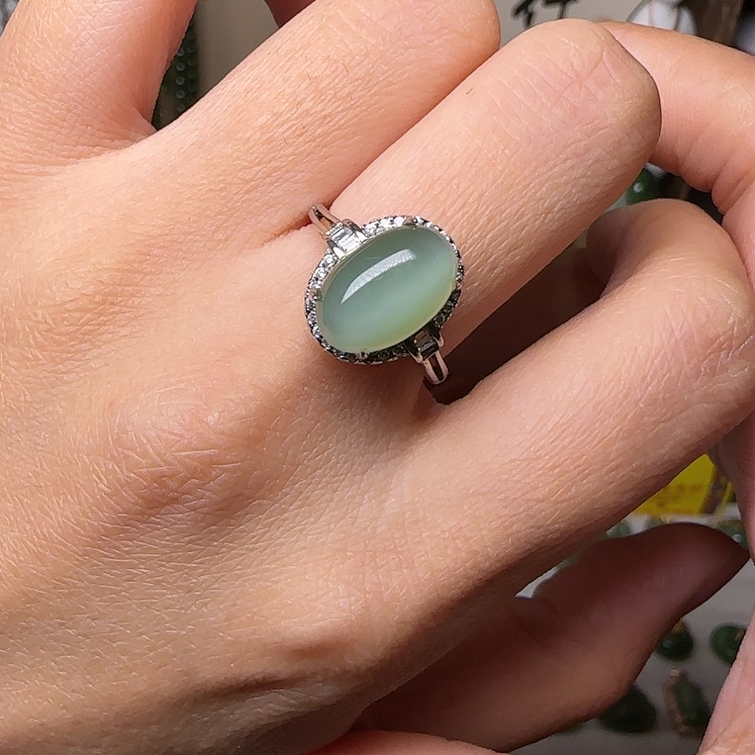 和田玉戒指银S925镶嵌