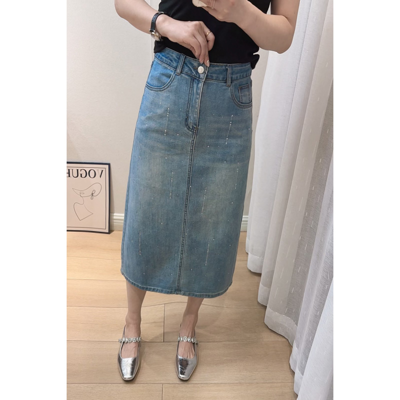 设计感烫钻牛仔半身裙5210