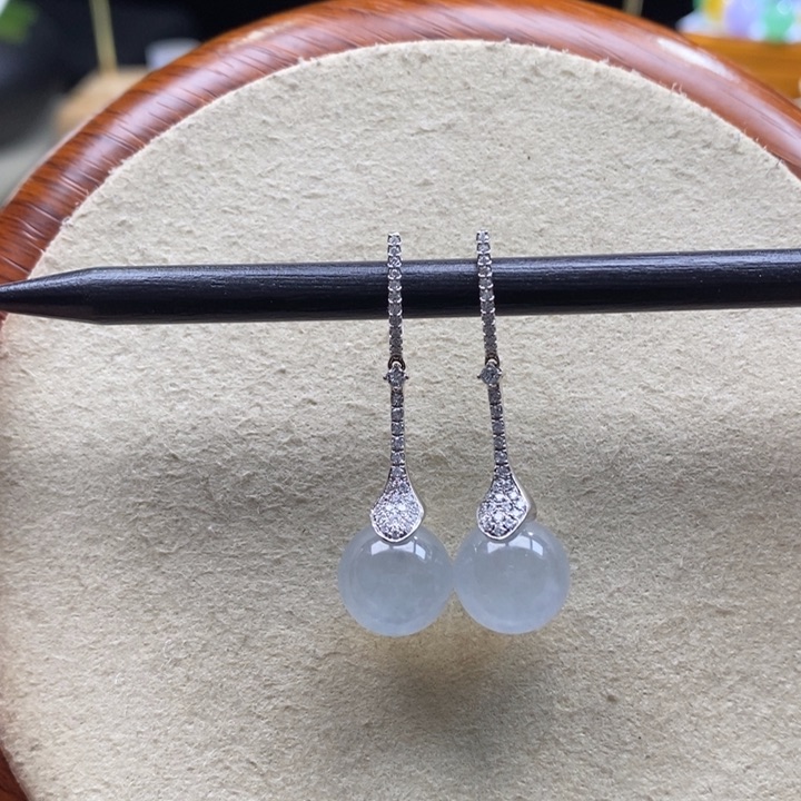 翡翠吊坠(不含链)18K金镶嵌翡翠冰珠耳坠