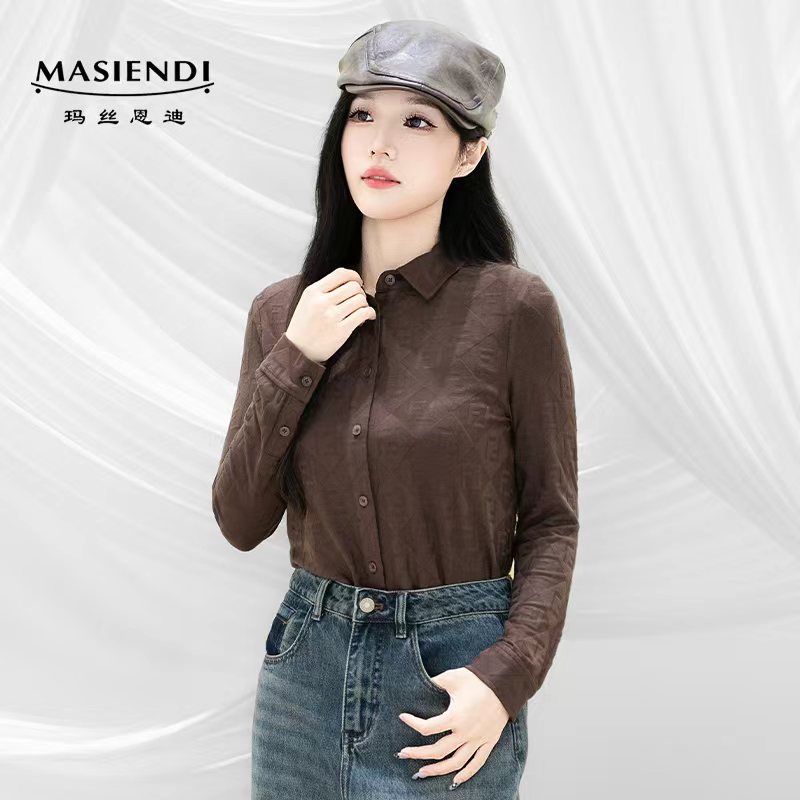 MASIENDI/玛丝恩迪暗纹提花秋季小翻领时尚长袖衬衣330203