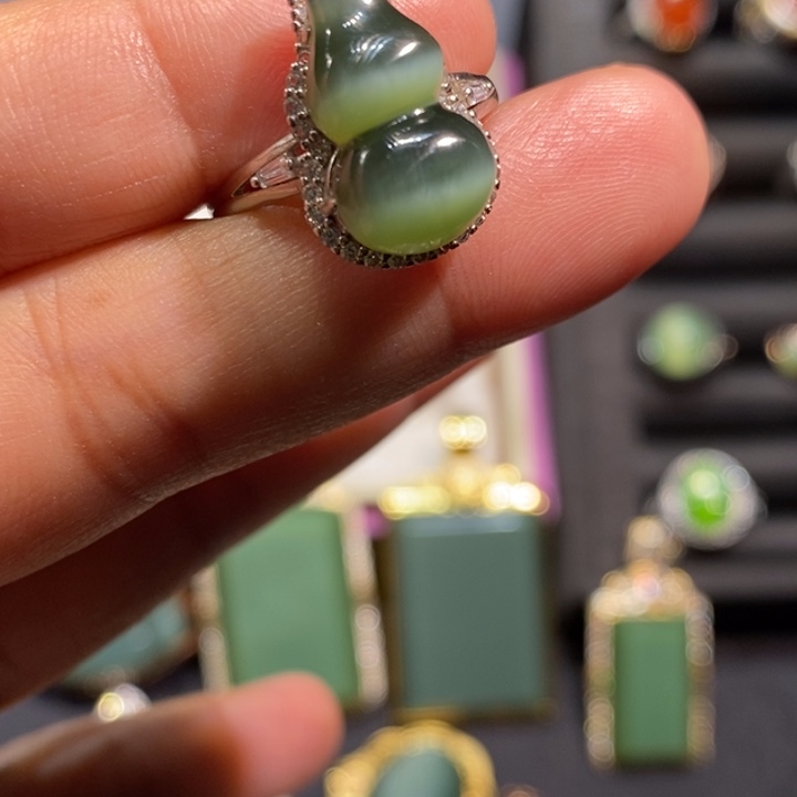 和田玉（碧玉）银S925镶嵌戒指