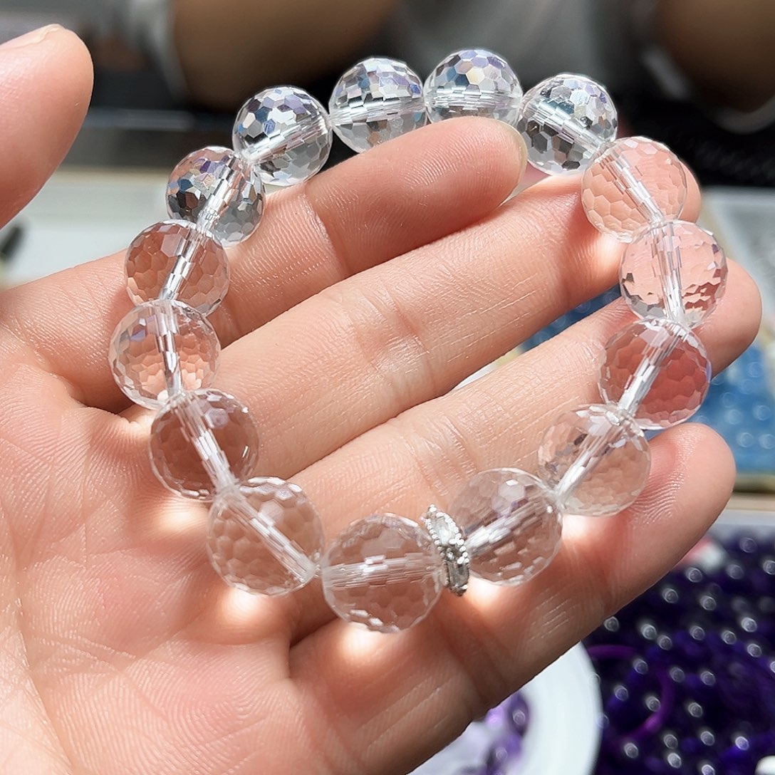 水晶手链未镶嵌白水球切12.8mm