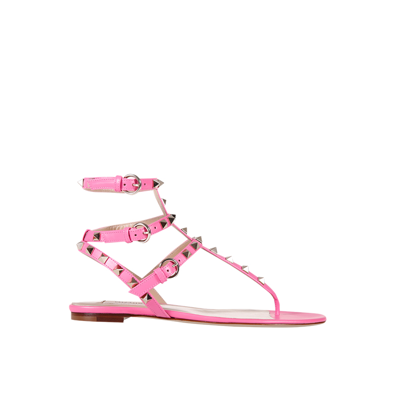 Valentino 华伦天奴 Rockstud 皮革铆钉装饰平底凉鞋 女款 粉色
