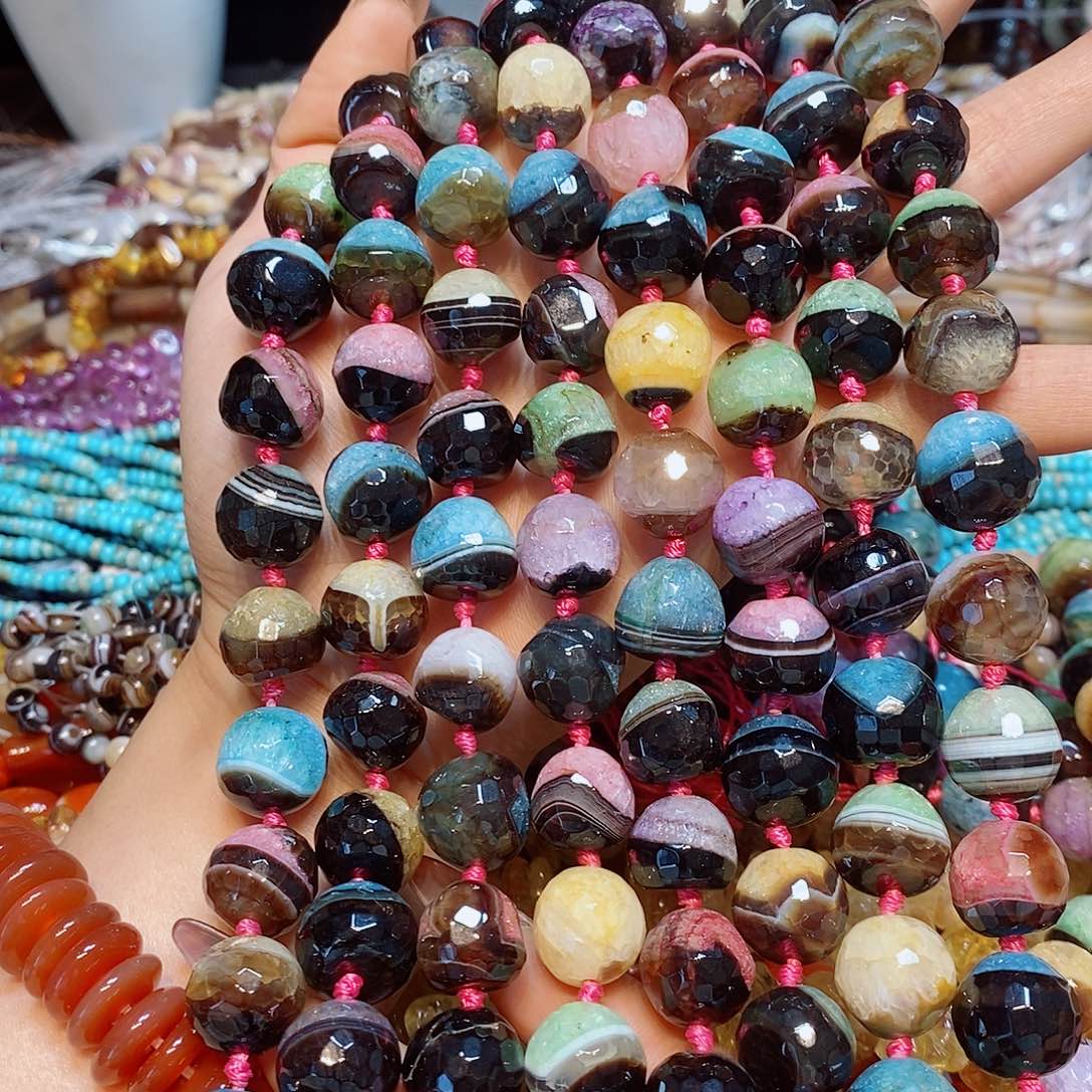 玛瑙/玉髓散珠天然玛瑙水晶共体多宝一条14mm