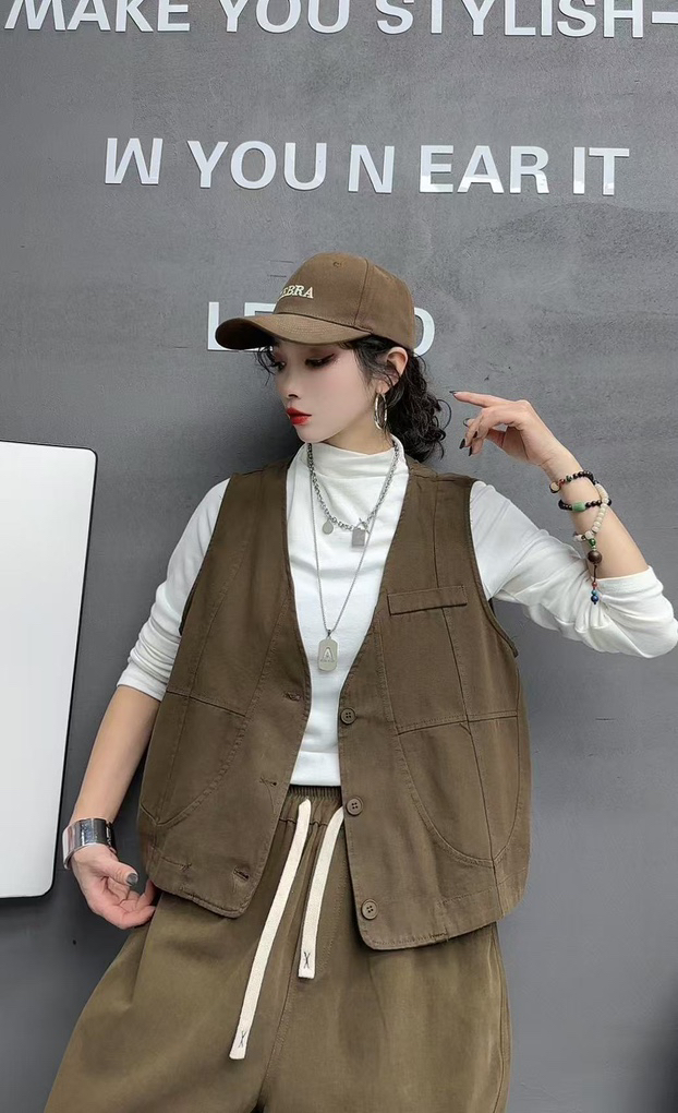 韩国洗水棉坎肩宽松无袖马甲