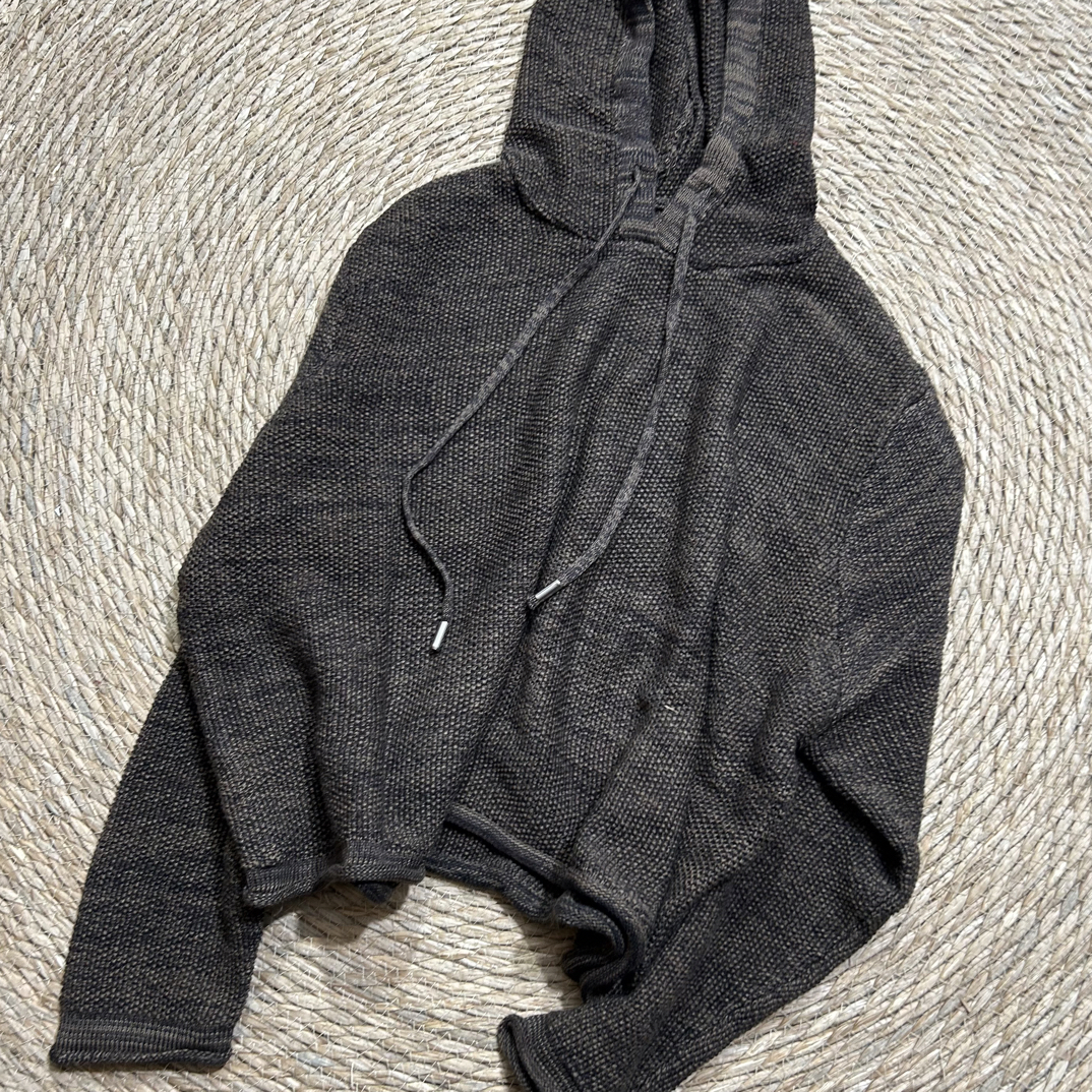 妞妞 新款短款色织长袖连帽针织毛衣百搭洋气