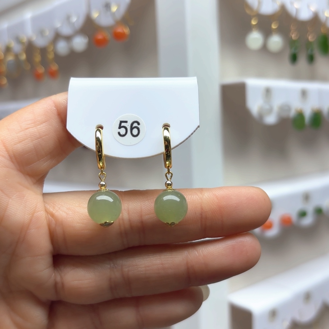 和田玉耳饰银S925镶嵌