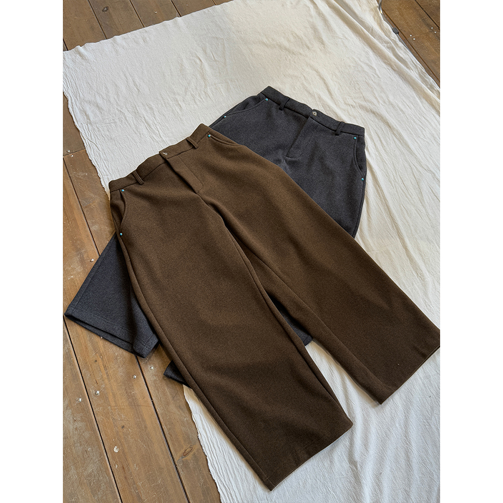 TRIFFER复古重磅毛呢裤圆弧弯刀裤 男女款