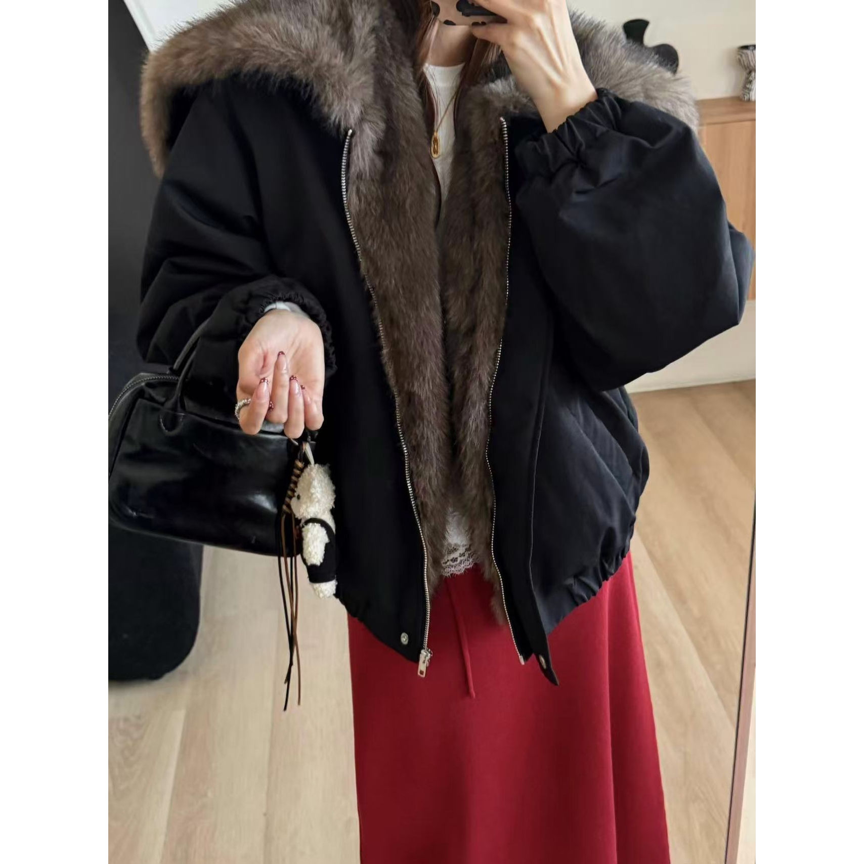 SP【内胆全毛】时髦超大毛领大翻领厚款外套女百搭宽松保暖夹克外套