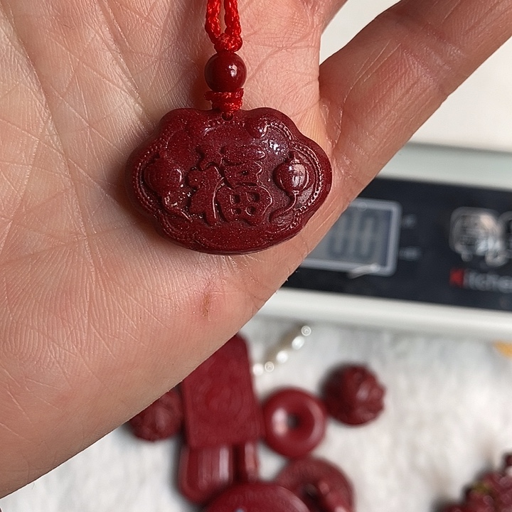 银S925镶嵌淡水珍珠戒指朱砂福锁