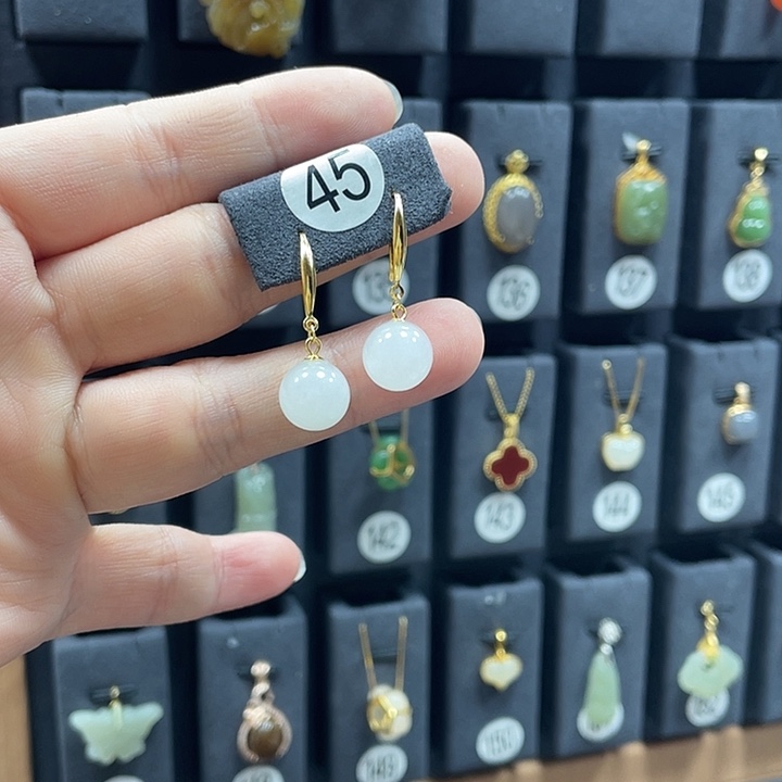 和田玉银S925镶嵌耳饰45