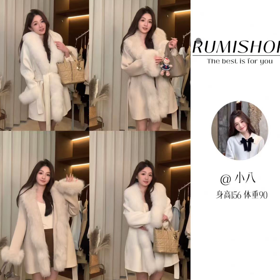 RUMISHOP【红茶vintage】高奢狐狸毛系列 慵懒风氛围感羊毛大衣短款