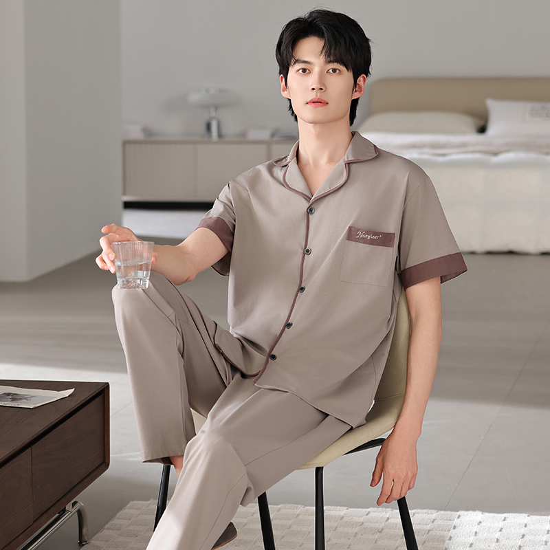 【凉爽纯棉】高档男士夏季短袖长裤睡衣套装家居服睡衣薄款青年爽棉