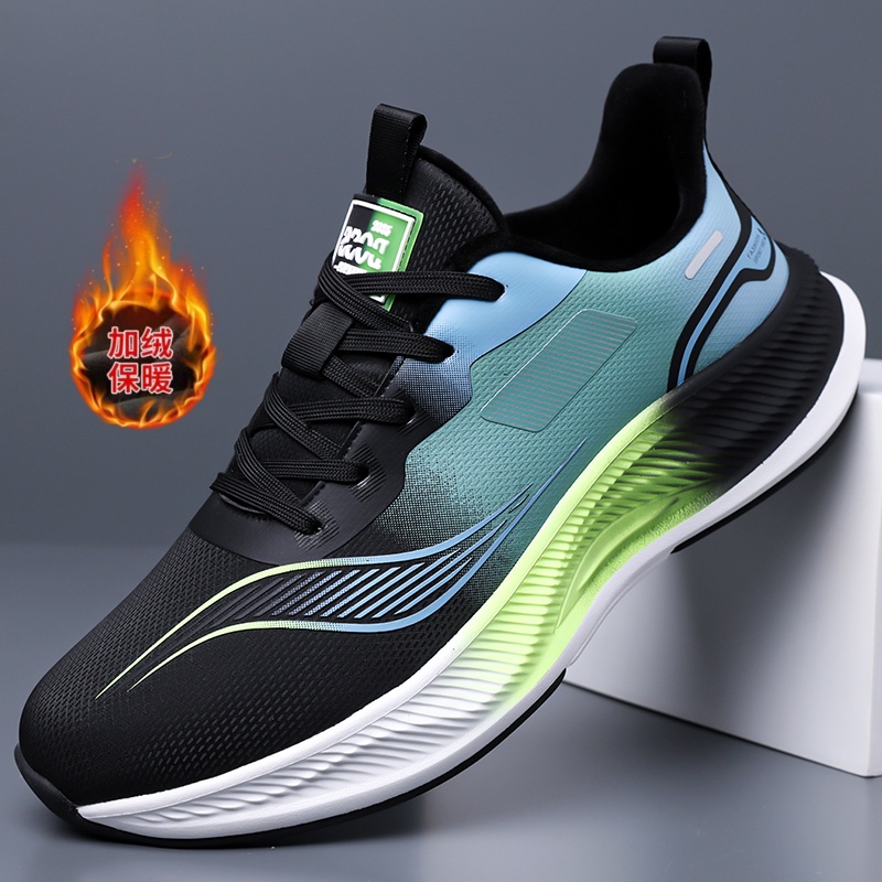 男款皮面跑步鞋轻便软底防滑减震运动鞋冬季加绒保暖休闲鞋潮流