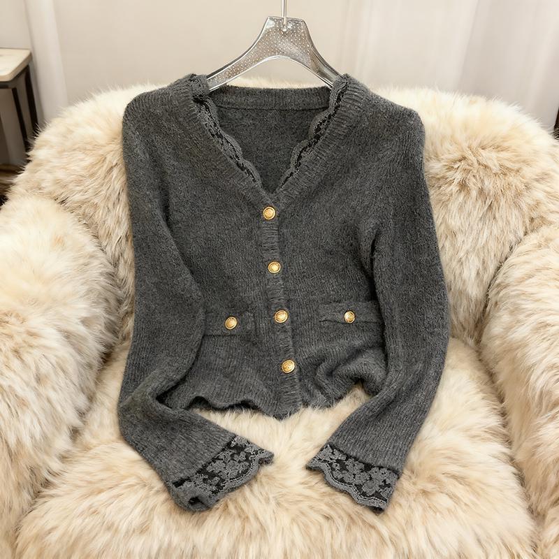 早秋2025新款纯欲蕾丝花边百搭打底针织衫高级感洋气长袖上衣女装