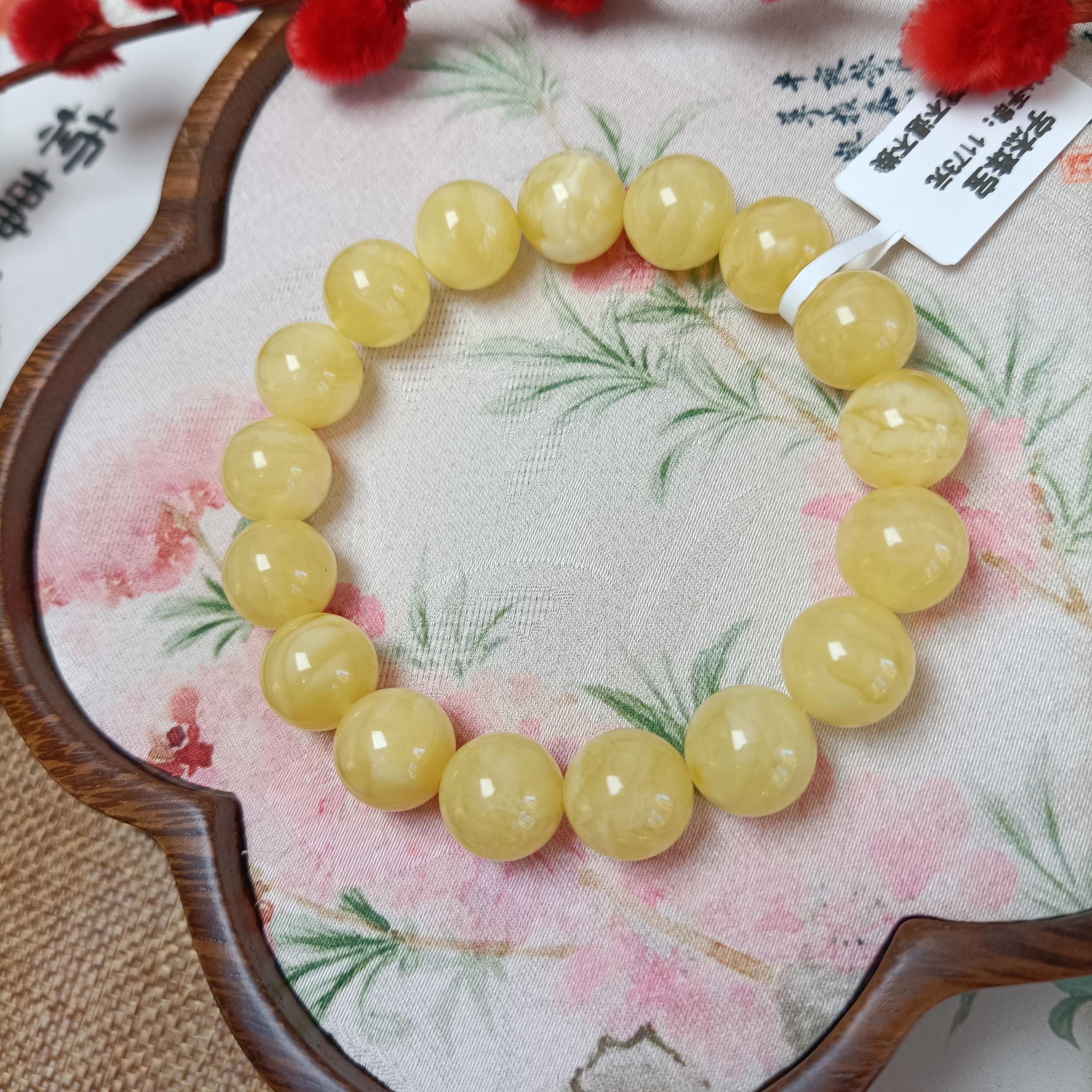 11+俄料妖花蜜蜡圆珠手串~浓郁花妖~色匀蜡匀~4246