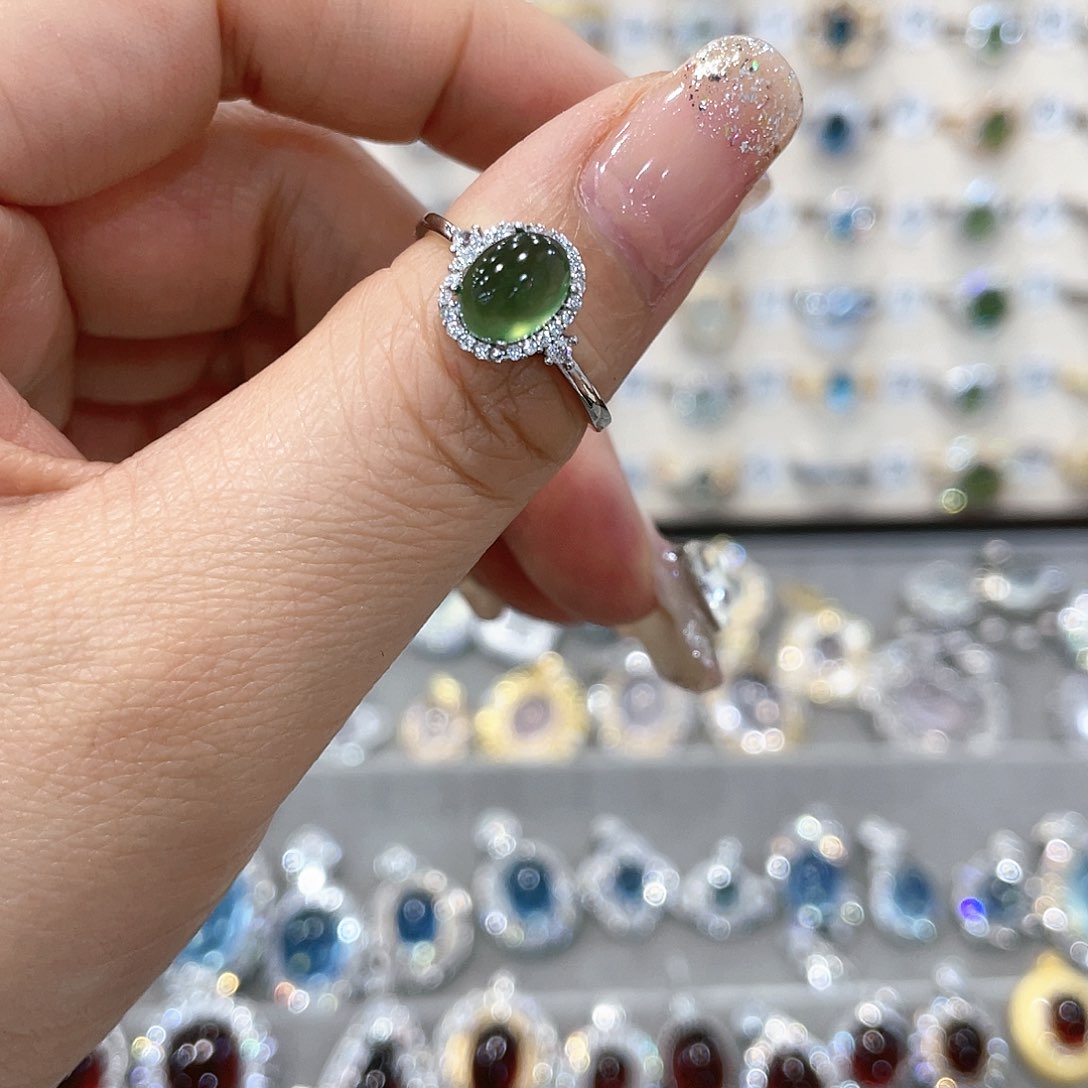 蛇纹石玉戒指银S925镶嵌迦